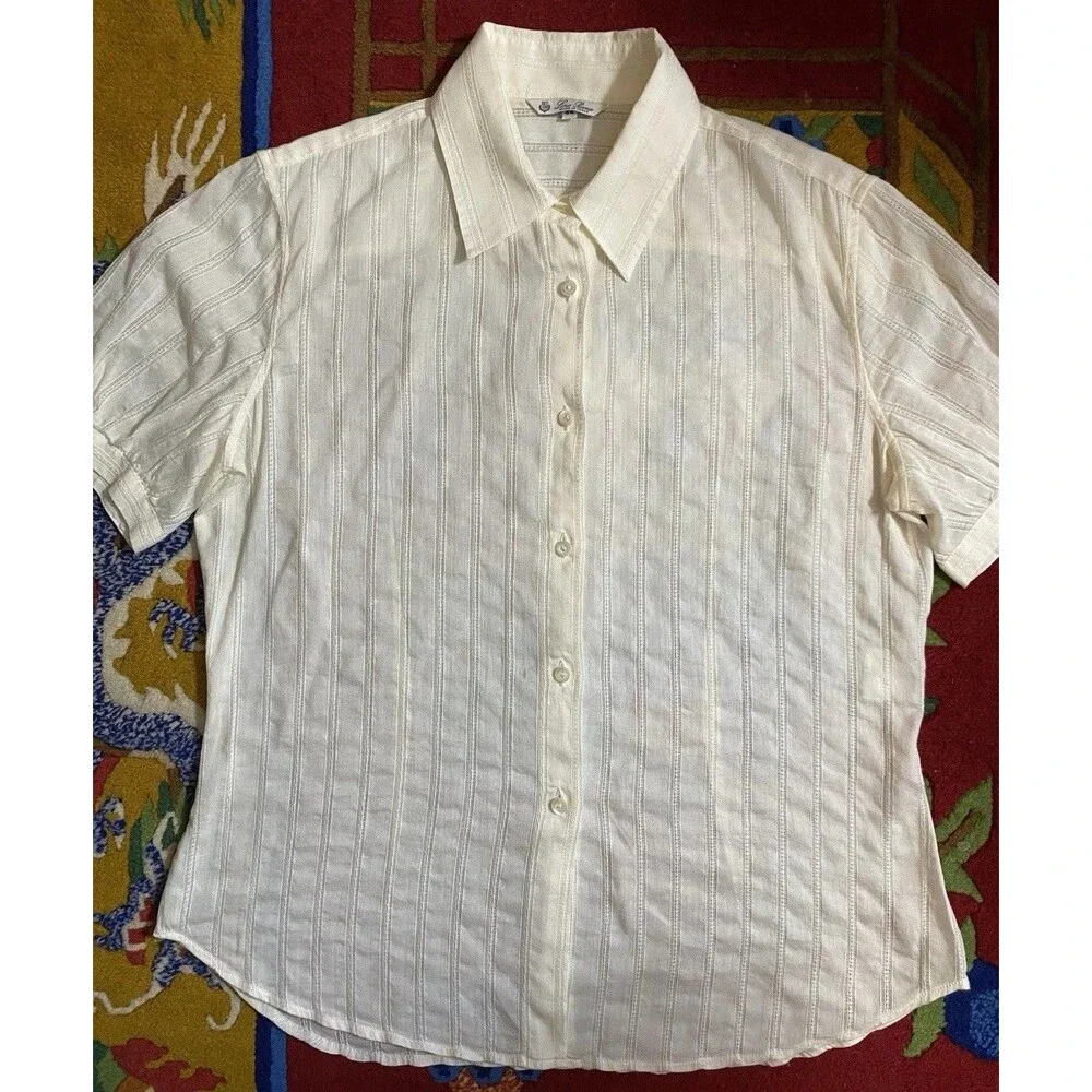 Loro Piana Lace Sheer Silk Cotton Blend Blouse Women’s 44 Ivory Puff Sleeve FLAW